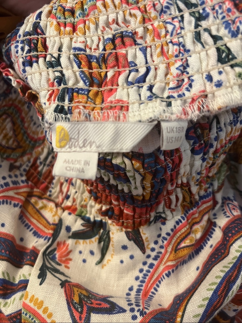 Boden Wide-Leg Linen Pants Summer Paisley White Orange Multi Size 14 - Picture 7 of 7